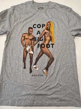 ‘Cop A Big Foot' Graphic Tee - Gray with Yellow Accent